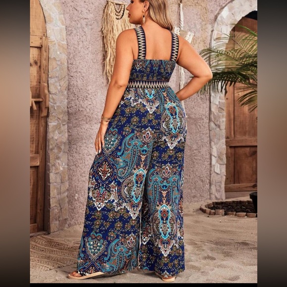 SHEIN VCAY Floral Print Cross Halter Jumpsuit - Picture 3 of 5